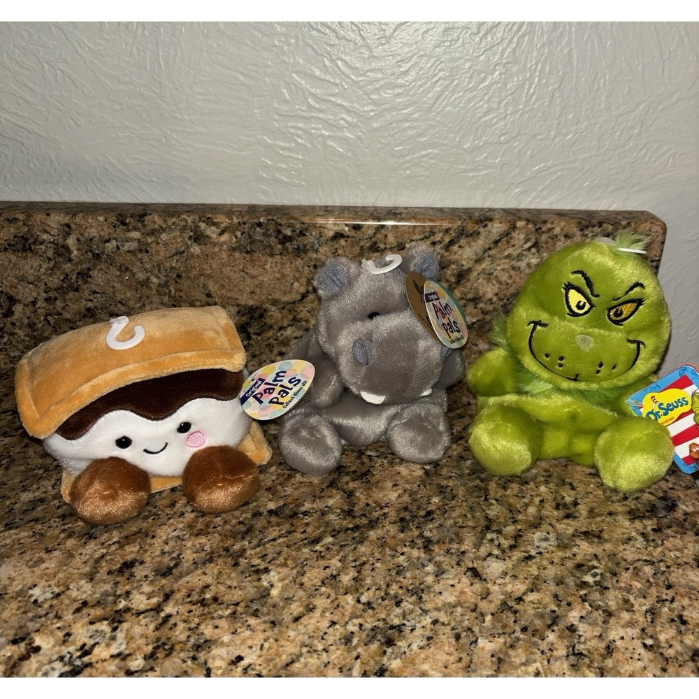 Aurora Palm Pals Lot Of 3 Bean Bag Plush Smore Hippo Grinch